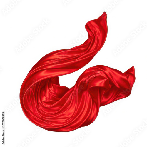A smooth red silk fabric cloth waving and flowing in the air with elegant curves and soft folds for artistic design