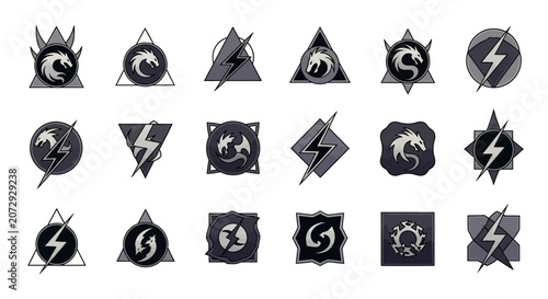 Dragon Power Symbols Collection: Lightning, Triangle, Circle Icons