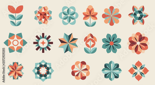 Geometric Floral Patterns, Abstract Flower Designs, Modern Botanical Art