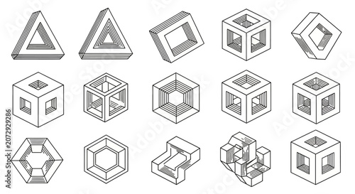 Geometric 3D Shapes: Optical Illusion and Abstract Forms Collection