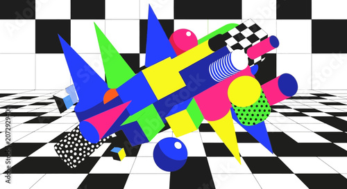 Retro Abstract Geometric Shapes Composition
