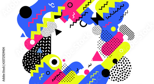 Retro Memphis Style Abstract Shapes Background, 80s Design Elements