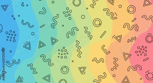 Retro Pattern Memphis Style Background with Waves and Shapes