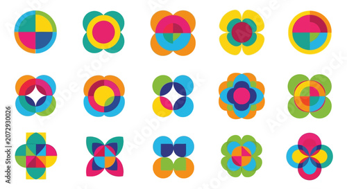 Colorful Geometric Flowers & Abstract Shapes - Vector Icons Set