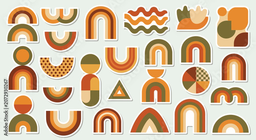 Retro Abstract Shapes: Arches, Waves, Geometric, Boho Style