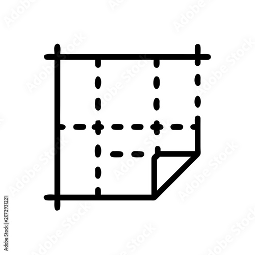 Layout icon with square and dashed lines, simple line art illustration.