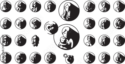 Minimalist Mother and Child Silhouettes in Circles