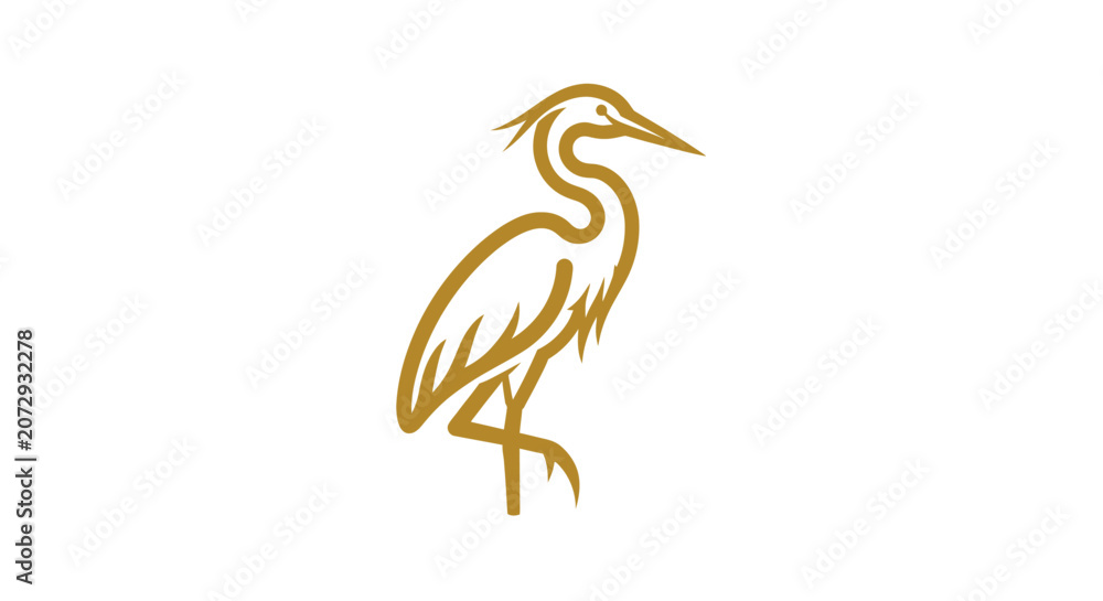 Fototapeta premium Elegant golden line art of a standing heron.