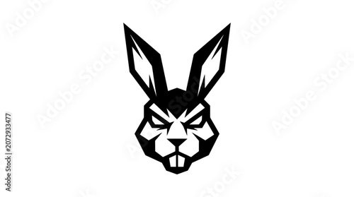 Geometric black rabbit head mascot logo design.