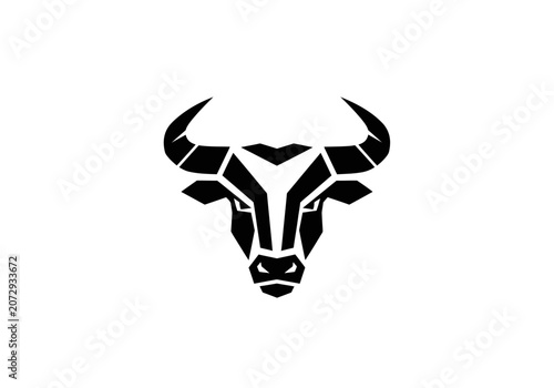 Geometric bull head logo with sharp symmetrical horn design.