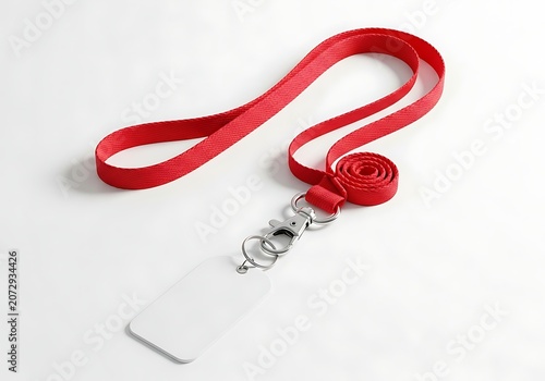 Blank red lanyard with id card holder isolated on white background