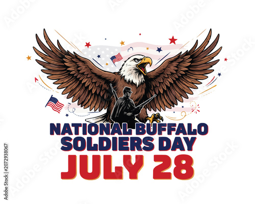 Schilderij op canvas Buffalo Soldiers Day Vector Illustration, African American Military Heritage Cel