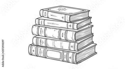 Cuadro en lienzo Vintage stack of old books vector, hand drawn antique hardcover book pile, class