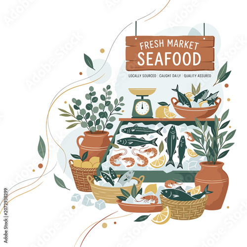 Photos Fresh Market Seafood Display with Fish.