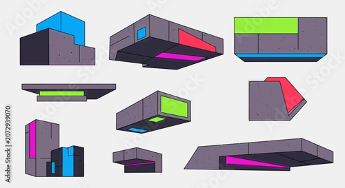 Futuristic Architectural Elements - Abstract Geometric Shapes with Neon Accents