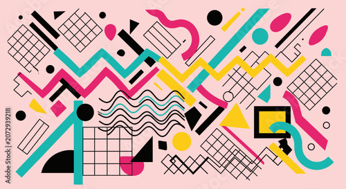 Retro Geometric Pattern Background, Memphis Style Abstract Design