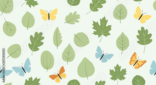 Summer Butterflies and Green Leaves Pattern