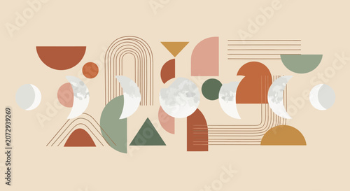 Boho Moon Phases Abstract Shapes Geometric Mid Century Modern Design