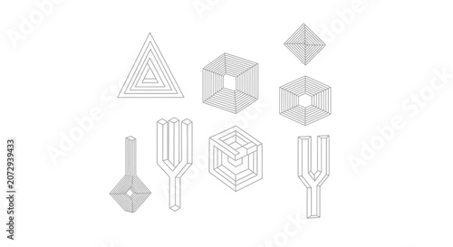 Impossible Geometry Shapes Abstract Line Art on White Background
