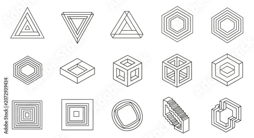 Impossible Geometry Shapes: Optical Illusions, Triangles, Cubes, Hexagons