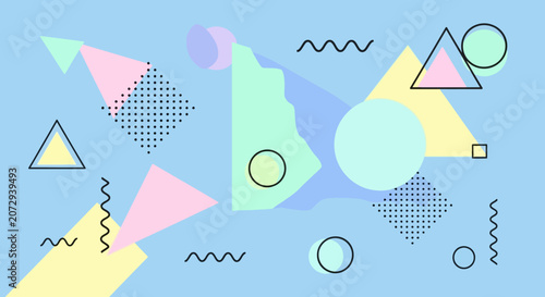 Retro Abstract Shapes Background, Pastel Colors, 80s Memphis Style Design