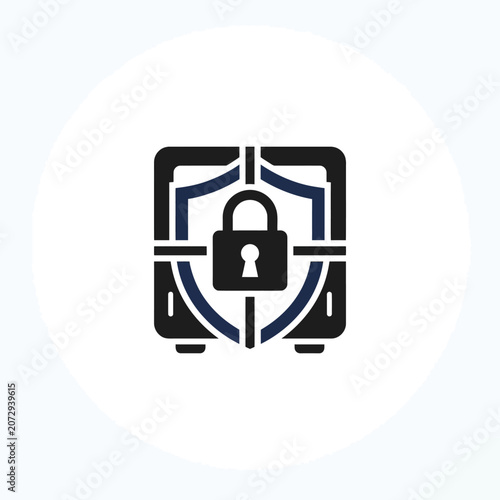 Digital Security Icon: Padlock Shield and Network Symbol