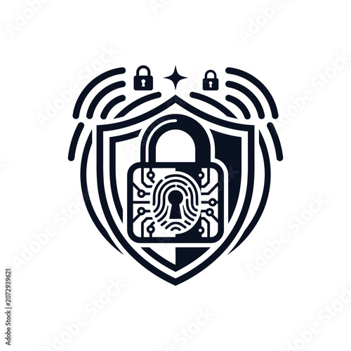 Digital Security Shield with Fingerprint Lock and Wi-Fi Waves