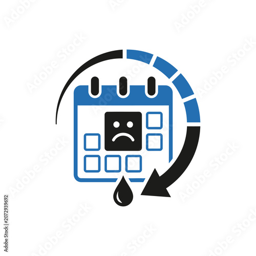 Sad Calendar Icon with Time Cycle and Droplet