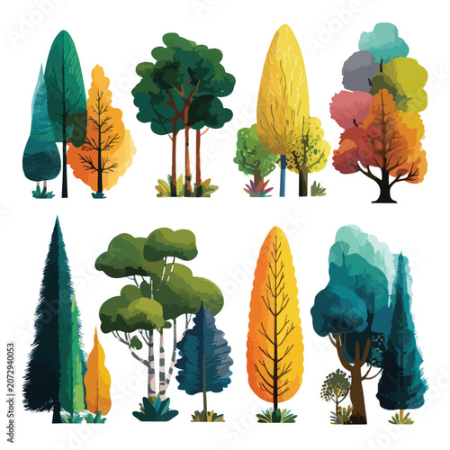 set of trees in autumn