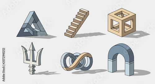 Geometric Optical Illusions and Impossible Objects Montage