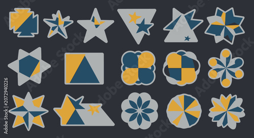Geometric Shapes Abstract Design - Blue, Yellow & Grey Patterns