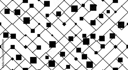 Geometric Pattern: Abstract Black Squares and Lines on White Background