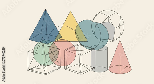 Geometric Shapes: Cubes, Spheres, Cones, Pyramids Abstract Background