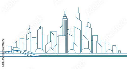 Modern City Skyline Outline Vector Illustration - Clean Design