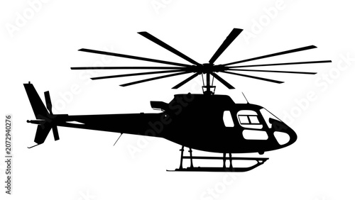 Foto Helicopter Silhouette: A striking black silhouette of a modern helicopter, showcasing its intricate rotor system and sleek design against a clean backdrop