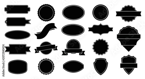 Collection of Black Blank Badges and Labels - Isolated Vector Icons