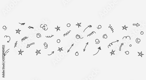 Doodle Arrows, Stars and Swirls - Hand-Drawn Elements on White Background