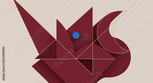 Geometric abstract shape, modern design, maroon and blue, graphic art