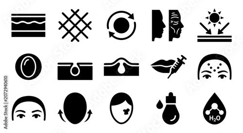 Cuadro en lienzo Aesthetic Treatment Results and Skin Care Science Silhouette Icon Set