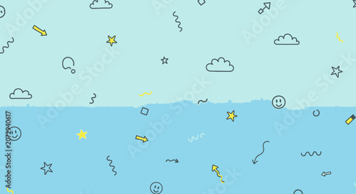 Whimsical Cloud & Star Pattern Background, Light Blue & Aqua