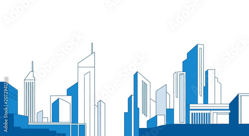 Modern Cityscape Skyline Minimalist Illustration Blue White.
