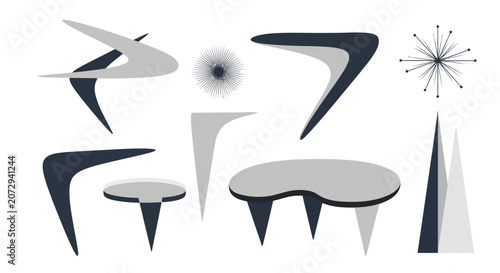 Retro Mid-Century Modern Icons: Boomerangs, Furniture & Starbursts