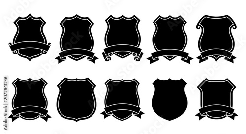 Set of Black Badge Silhouettes with Ribbons - Vector Icons