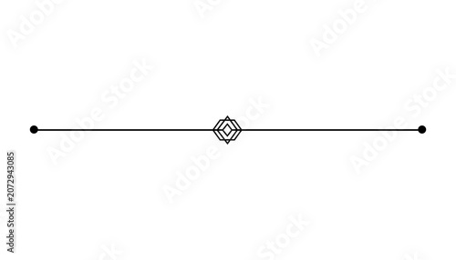 Decorative horizontal line with geometric pattern and solid dots at ends, isolated on transparent background