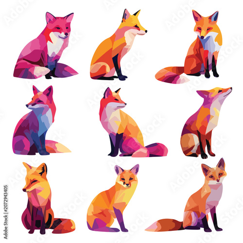 set of funny fox vectors