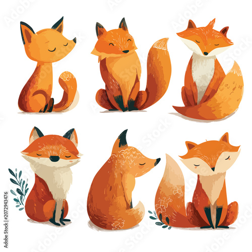 set of funny fox vectors