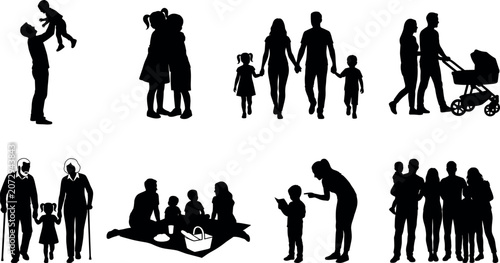 Canvas-taulu Black family silhouette collection showing parenting, caregiving, and multi‑gene