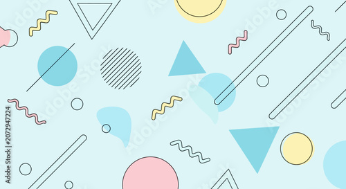 Retro Geometric Pattern, Memphis Style, Abstract Shapes, pastel background