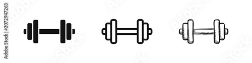 Bild auf Leinwand Gym dumbbell weight icon set, solid, outline, and sketch style