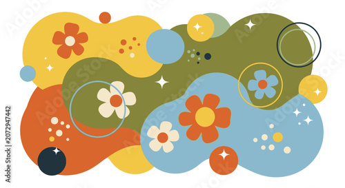 Retro Flower Shapes Abstract Background